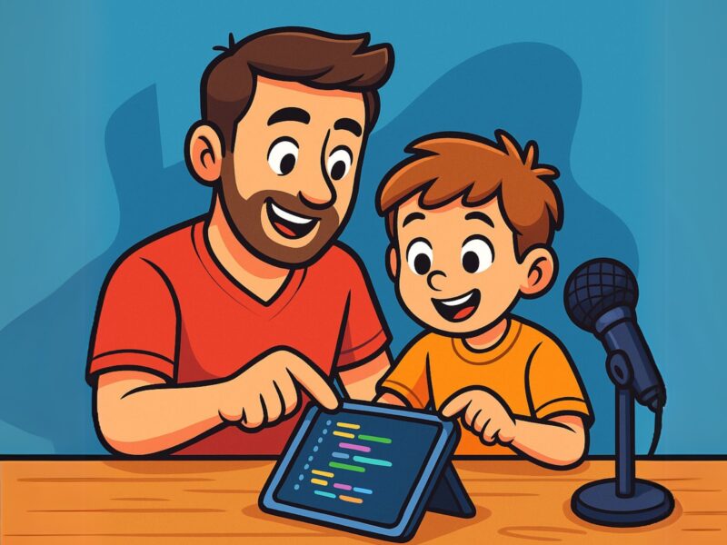 A dad and son using AI to create games